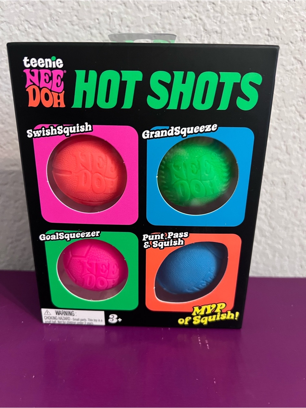 Authentic Teenie Needoh Hot Shots 4-Pack Squishy Balls - 🏈 ⚾️⚽️🏀